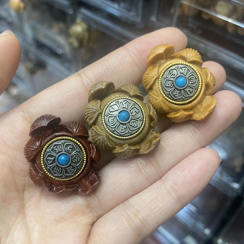 天然紫檀木檀香木六字真言转动手牌莲花DIY手链串珠百搭饰品木质