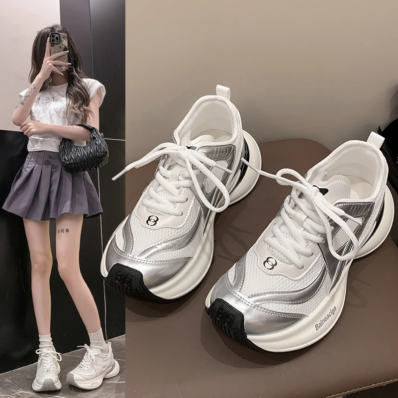 网面透气新款老爹鞋女2024夏季厚底增高薄款网鞋百搭休闲运动女鞋