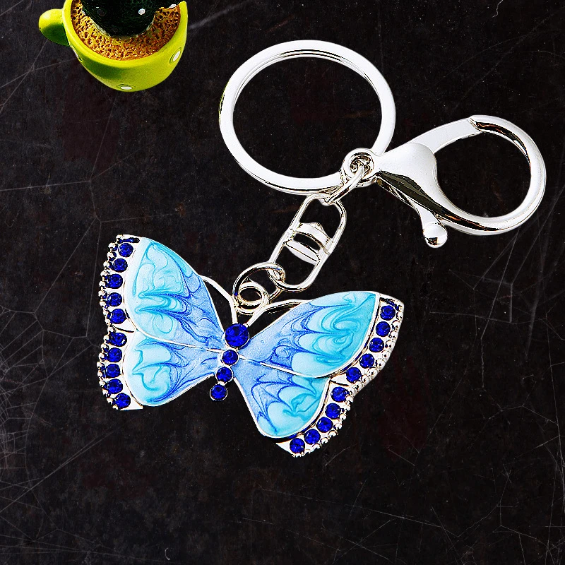 镶钻欧美汽车钥匙扣金属男女 包挂件蝴蝶钥匙链圈跨境配饰diy礼品