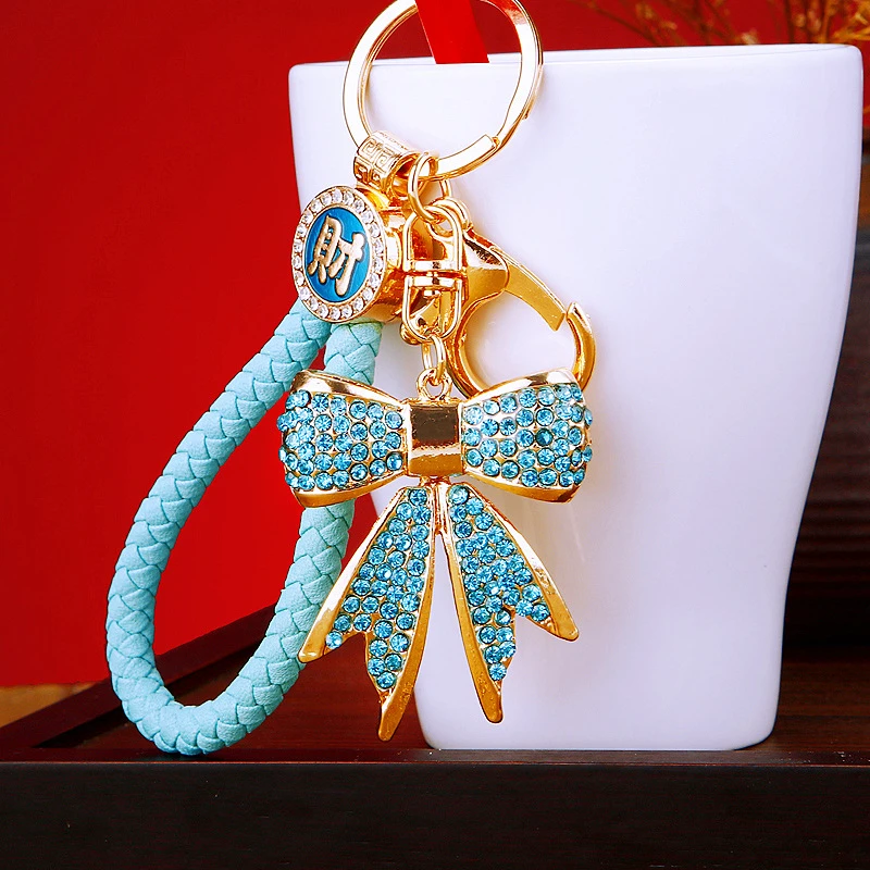 镶钻蝴蝶结汽车钥匙扣金属可爱女包挂件钥匙链圈挂饰配饰商务礼品