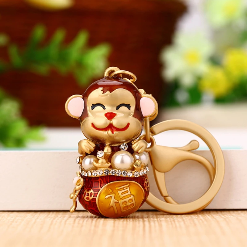 招财金猴献福汽车钥匙扣女挂件猴子钥匙链圈生日情人节创意送女友