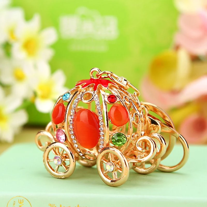 网红公主南瓜车汽车钥匙扣女创意水钻可爱包挂件钥匙链圈礼品批发