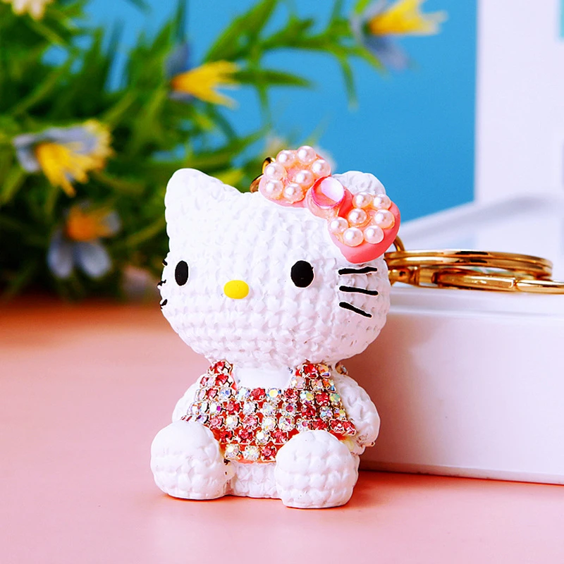镶钻卡通猫咪汽车钥匙扣金属可爱女包挂件钥匙链圈创意娃娃机礼品