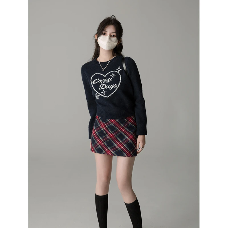 cozydays 春秋复古内外搭红色毛衣冬季圆领软糯短款针织上衣A0495