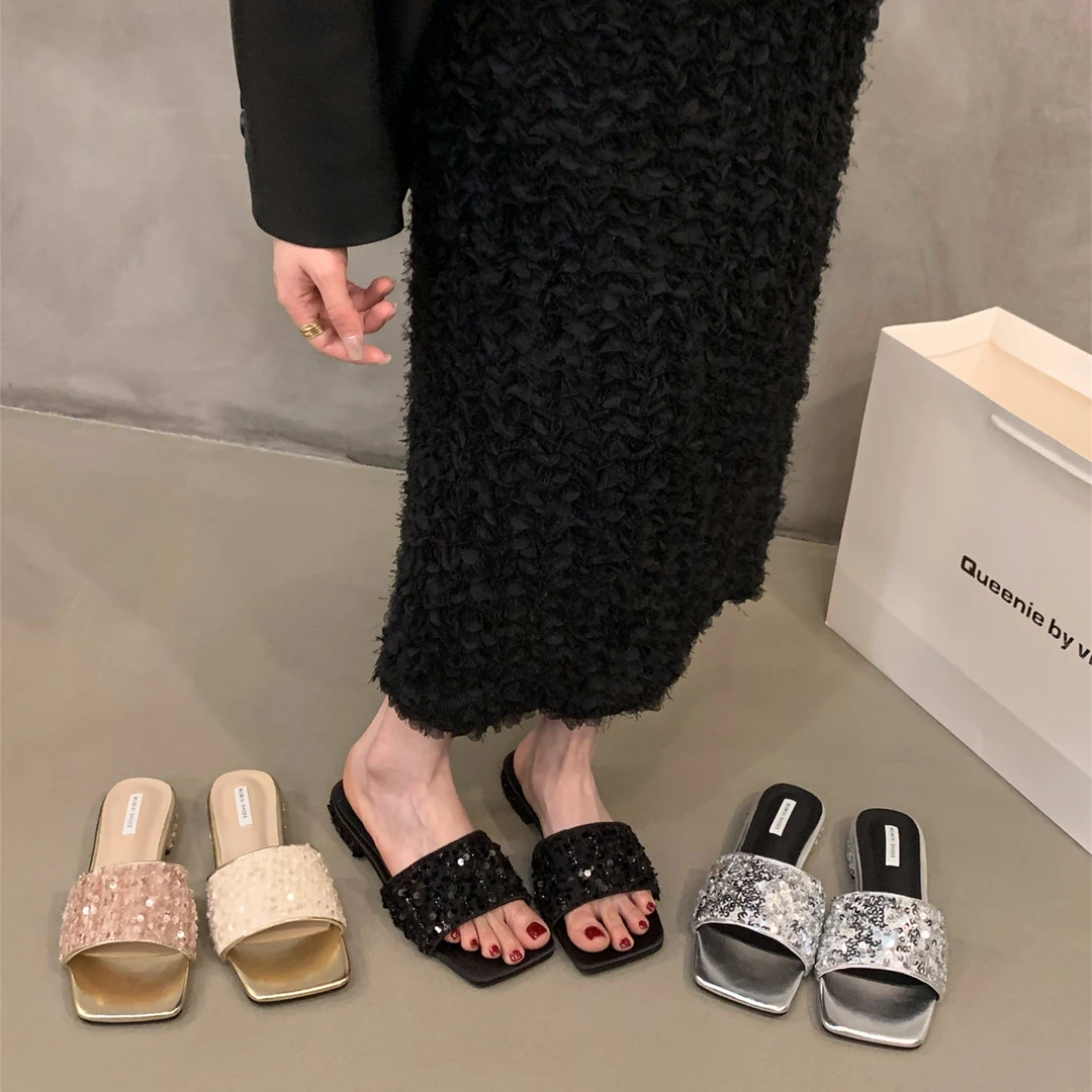 气质小香风一字拖鞋仙女鞋子外穿2024新款夏季平底法式小凉拖凉鞋