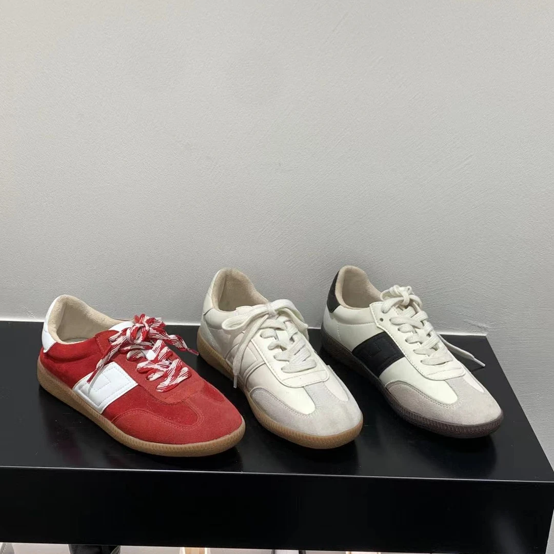 厚底红色德训鞋女鞋子2024新款春秋季学生百搭休闲运动小白鞋