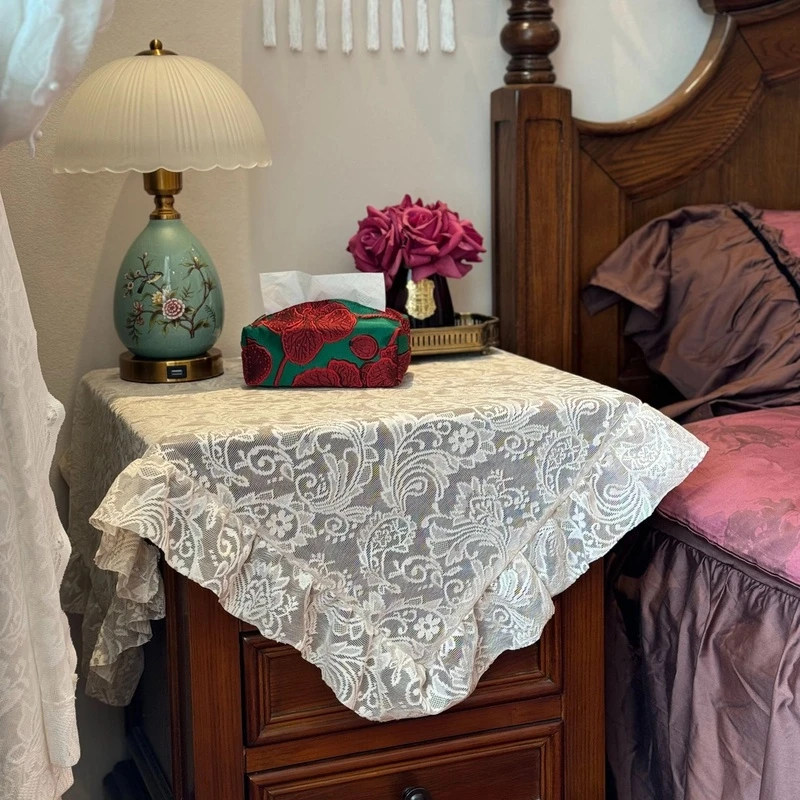 法式复古蕾丝床头柜盖巾边几布床头柜万能盖巾边几柜多用防尘