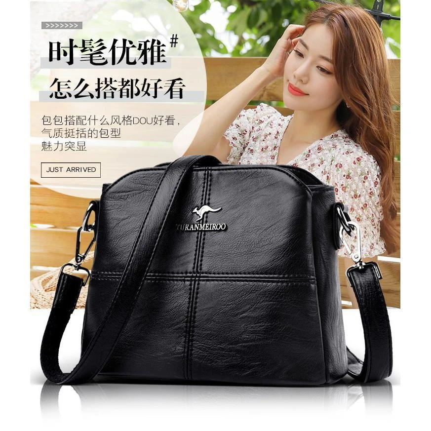 421-450新款袋鼠女包软皮水桶斜挎女感包包中年妈妈单肩女士皮革
