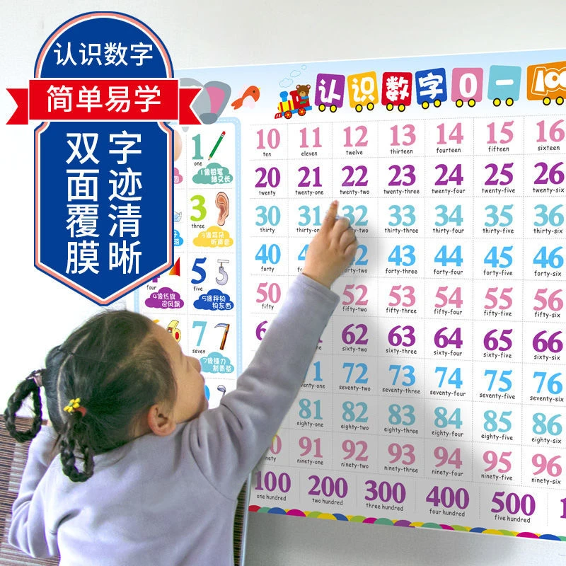 儿童1到100数字挂图幼儿园宝宝认数字挂图包邮识数字挂图100以内