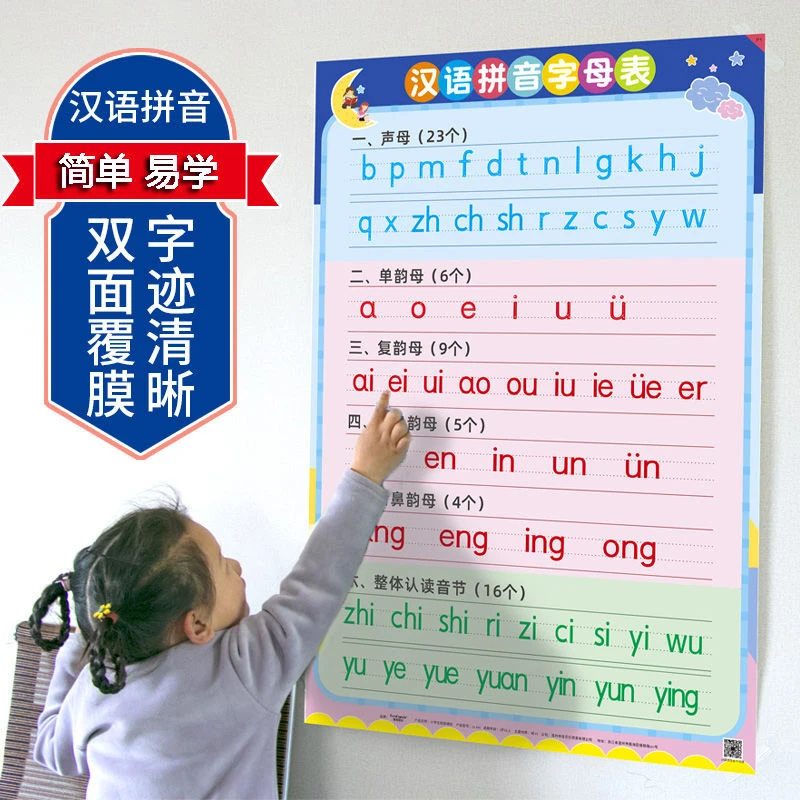 小学挂图汉语aoe拼音字母表墙贴全套声母韵母整体认读音节一年级