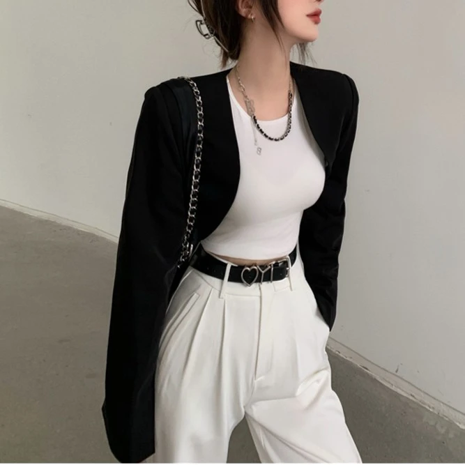 新款辣妹坎肩百搭短款西装外套女气质披肩显瘦小西服长袖外搭开衫