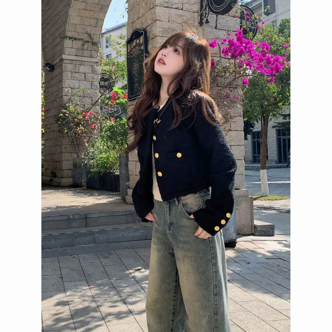 黑色小香风外套女秋款新款爆款小个子长袖外搭开衫高档短款上衣