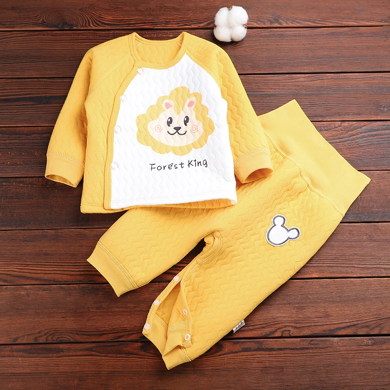 新生儿棉保暖套装护肚棉衣无骨秋冬季加厚两用档高腰裤两件装