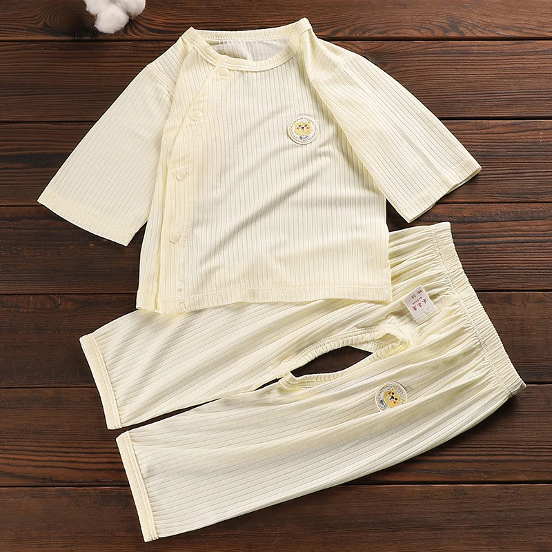 婴儿夏季薄款套装儿童款睡衣新生儿冰丝莫代尔防蚊空调服宝宝长裤