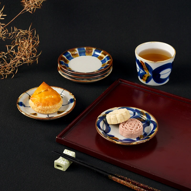 日式家用中秋好物推荐日本进口餐具蓝染窑陶瓷小碟釉下彩料碟日式
