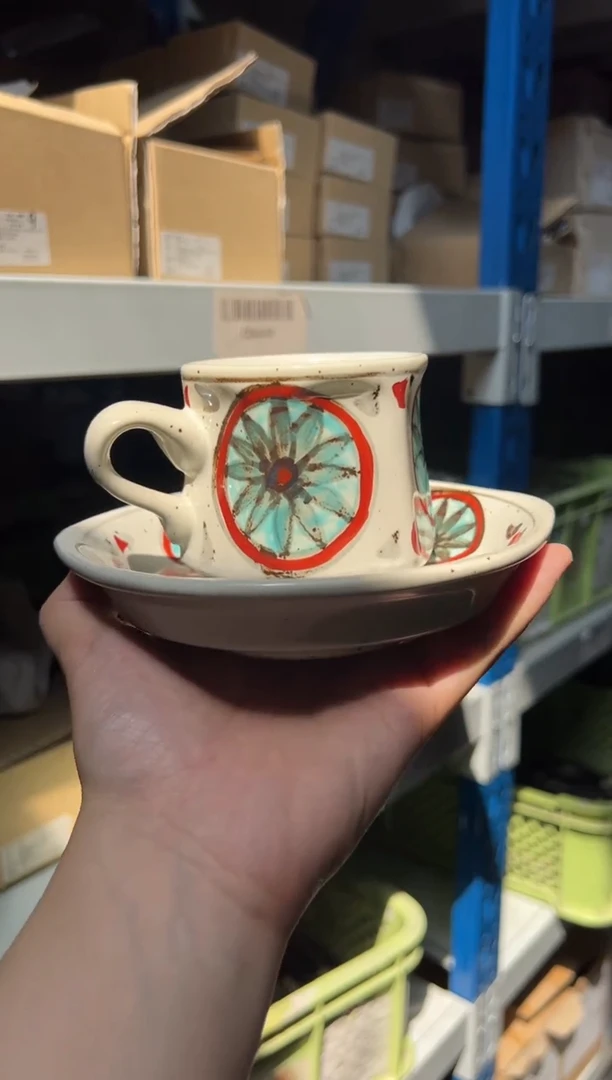 【闪购商品】盘六角コーヒーC/S染錦ひまわり