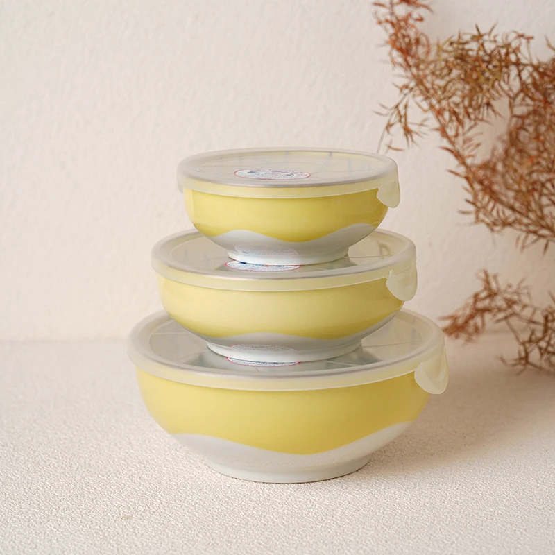 波佐见进口黄釉青花家用陶瓷保鲜盒大碗釉下彩