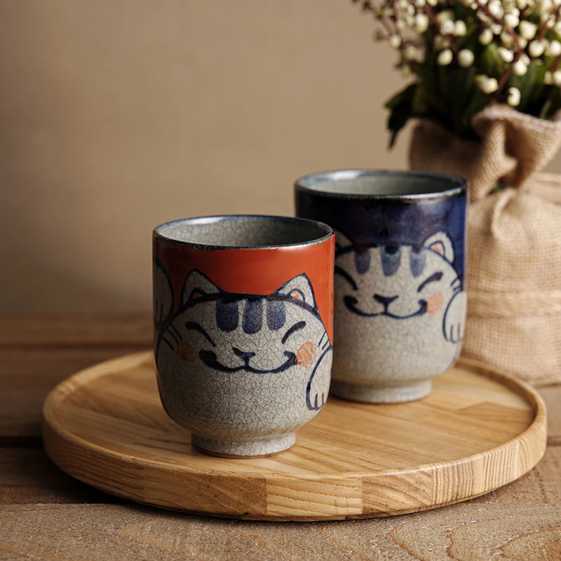 HASAMI-YAKI/波佐见烧日本翔芳窑家用福猫杯陶瓷手握牛奶杯咖啡杯