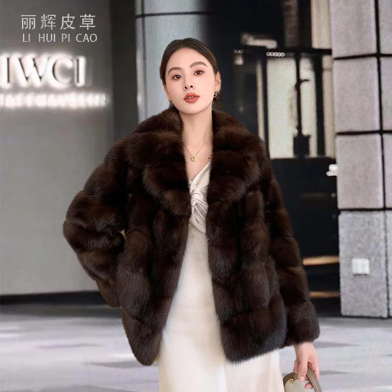 进口水貂高品质横排西装领时尚潮流女士常规款外套秋冬气质女装