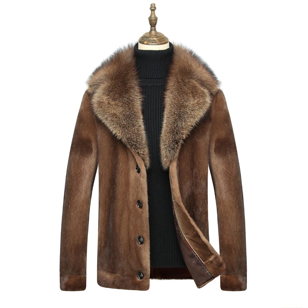 男士西装领水貂皮大衣夹克皮草外套咖啡原色水貂大衣时尚1116休闲
