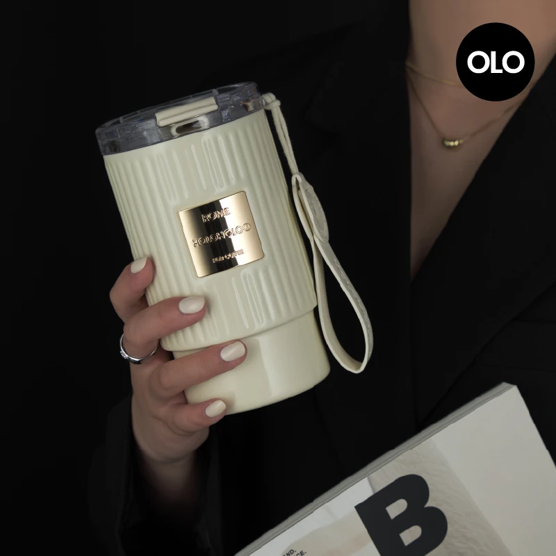 HOLOHOLO罗马500ML咖啡杯保冷高颜值吸管不锈钢2024女新款保温杯