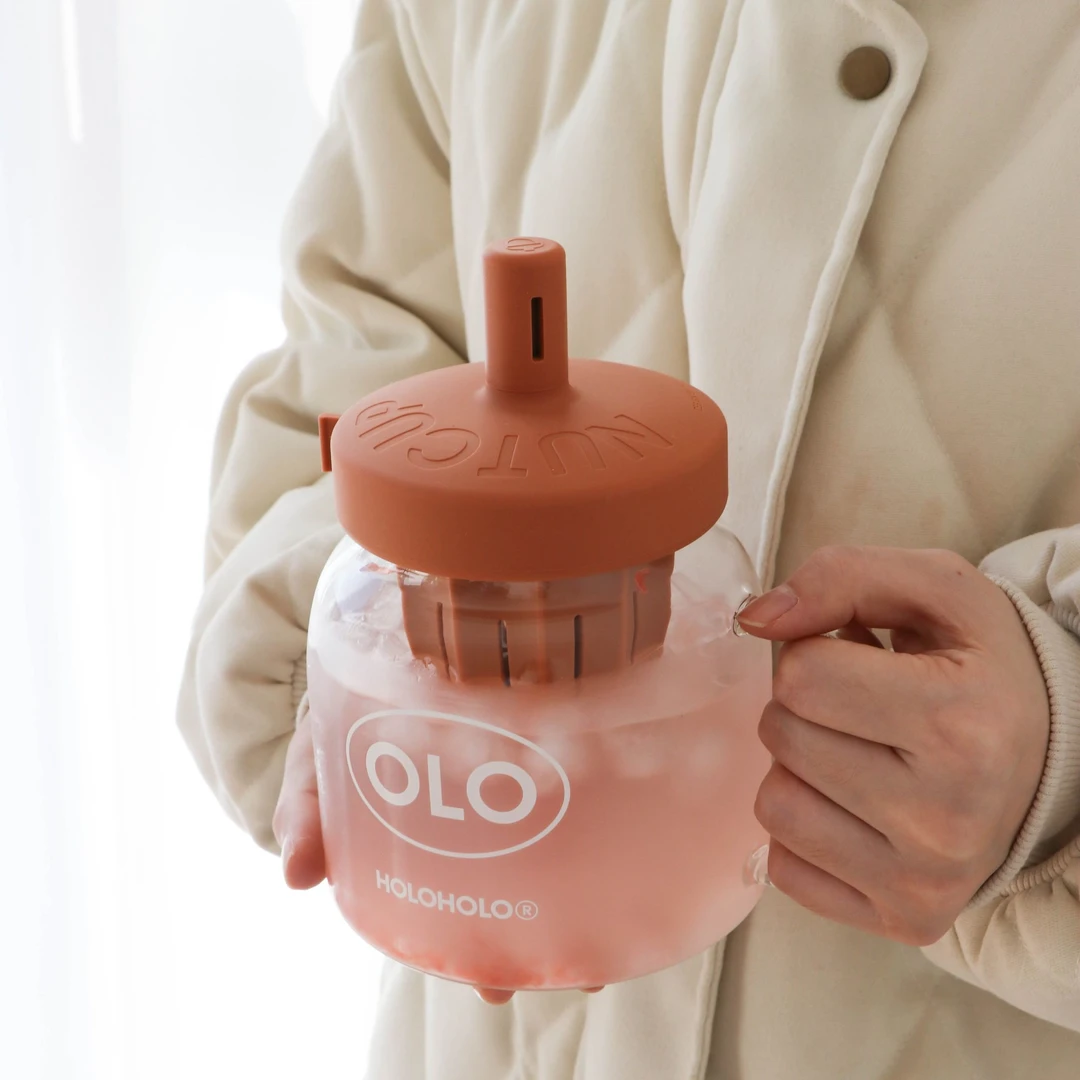 【新品】HOLOHOLO玻璃吸管杯榨汁茶泡冷萃杯大容量耐高温女生水杯