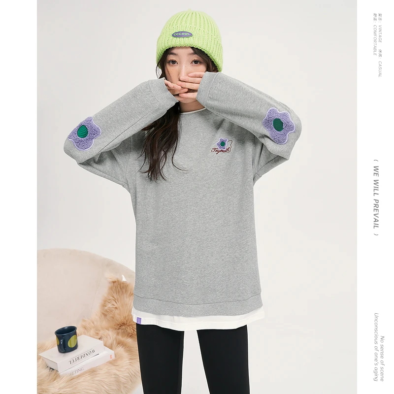 TOYOUTH初语假两件卫衣女2023冬季新款宽松抓绒保暖8240521001