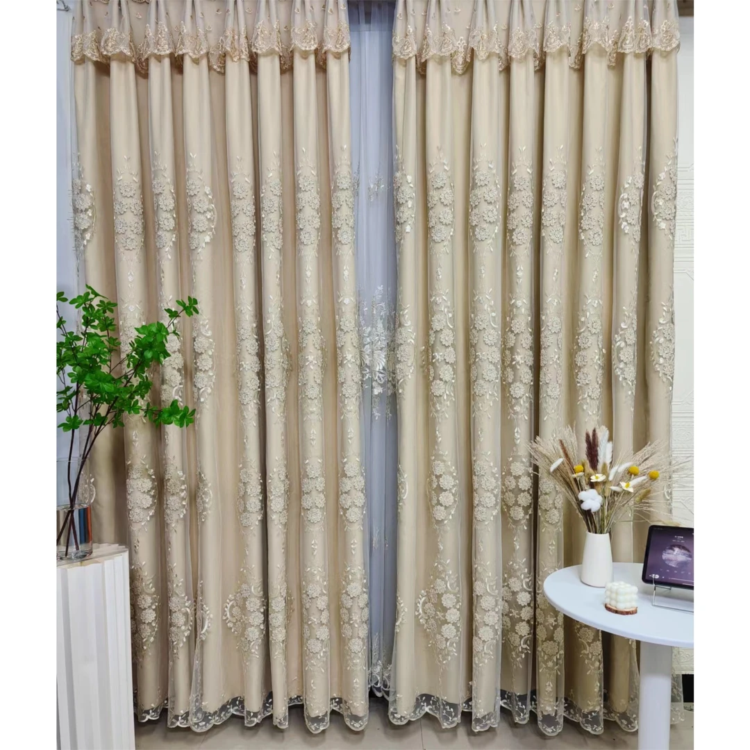 精致绣花窗帘带纱带布一体式双层高遮光客厅卧室