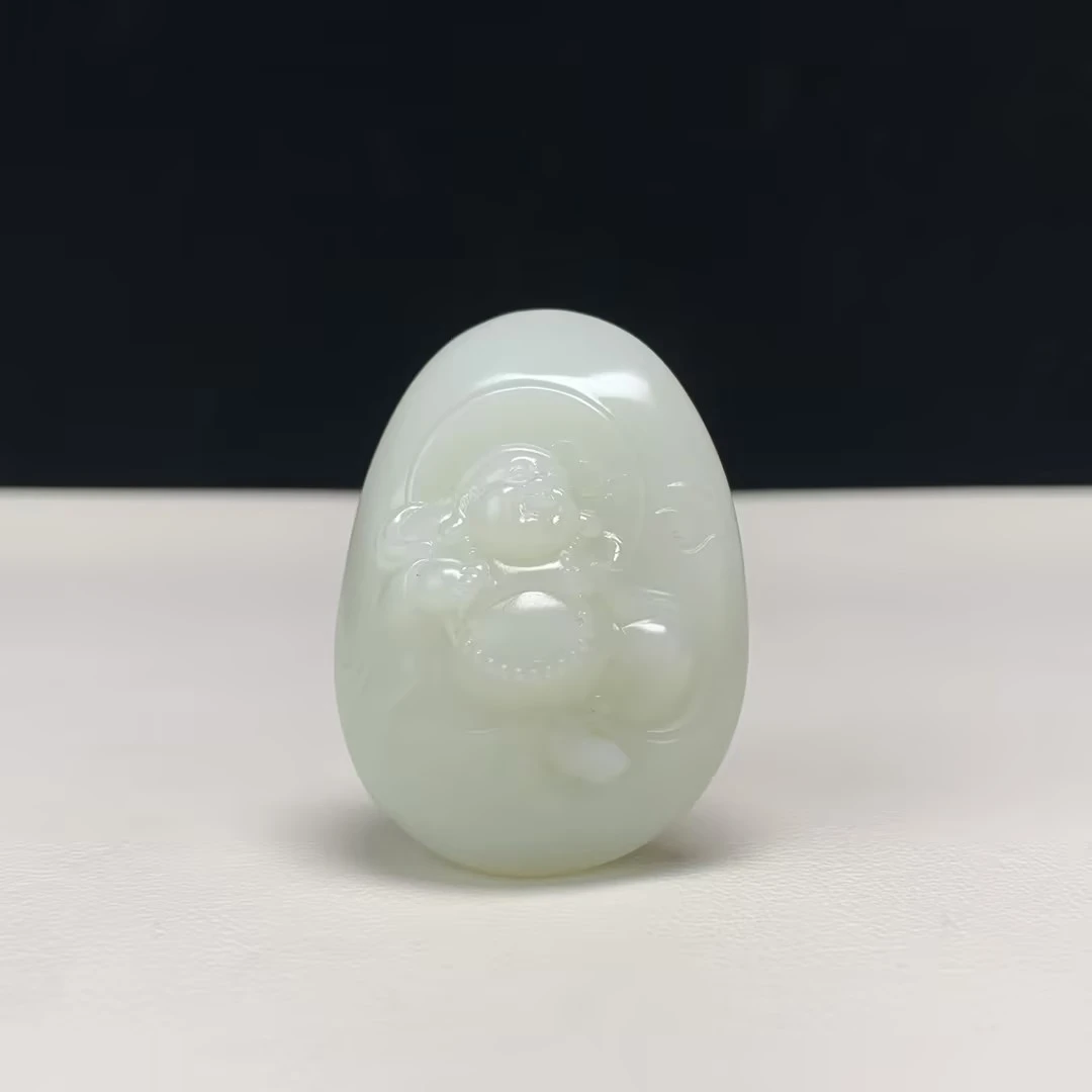 【豫人豫品】和田玉吊坠羊脂白玉弥勒佛j2993
