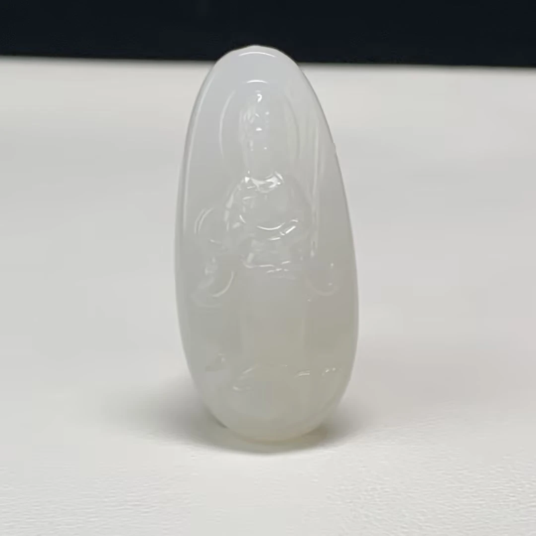 【豫人豫品】和田玉吊坠白玉莲花观音H40