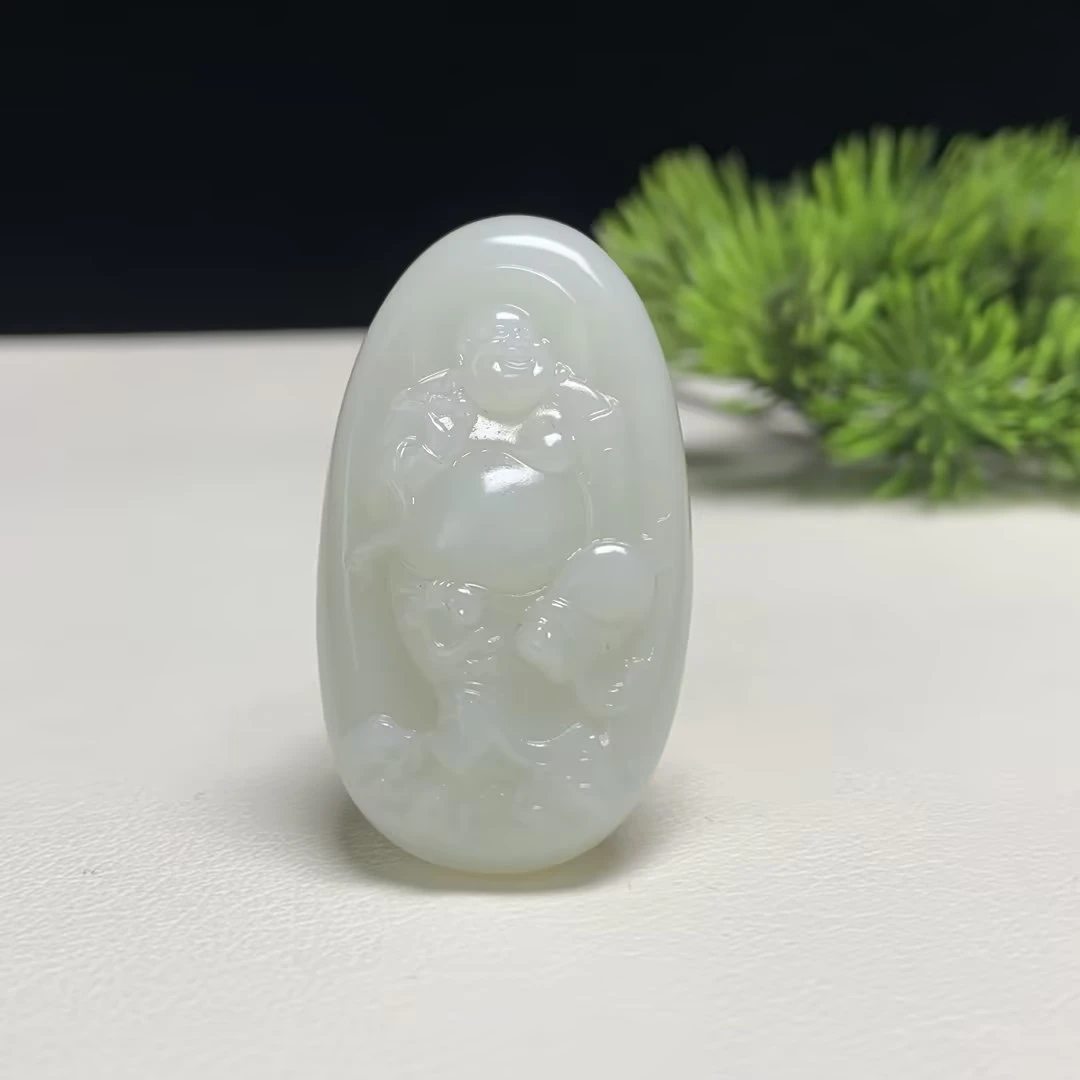 【豫人豫品】和田玉吊坠羊脂白玉弥勒佛J2944