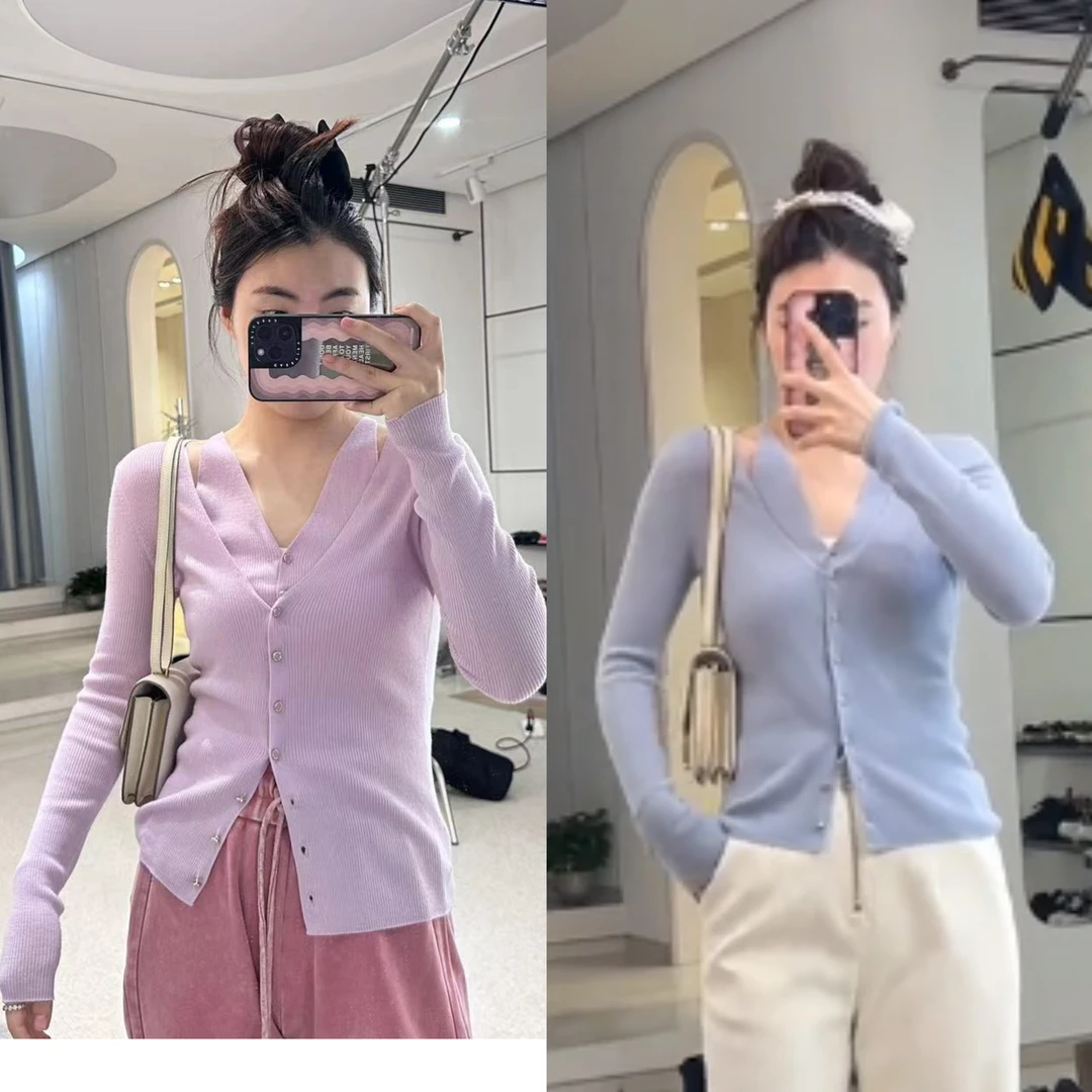 HX84  温柔女孩假两件开衫
