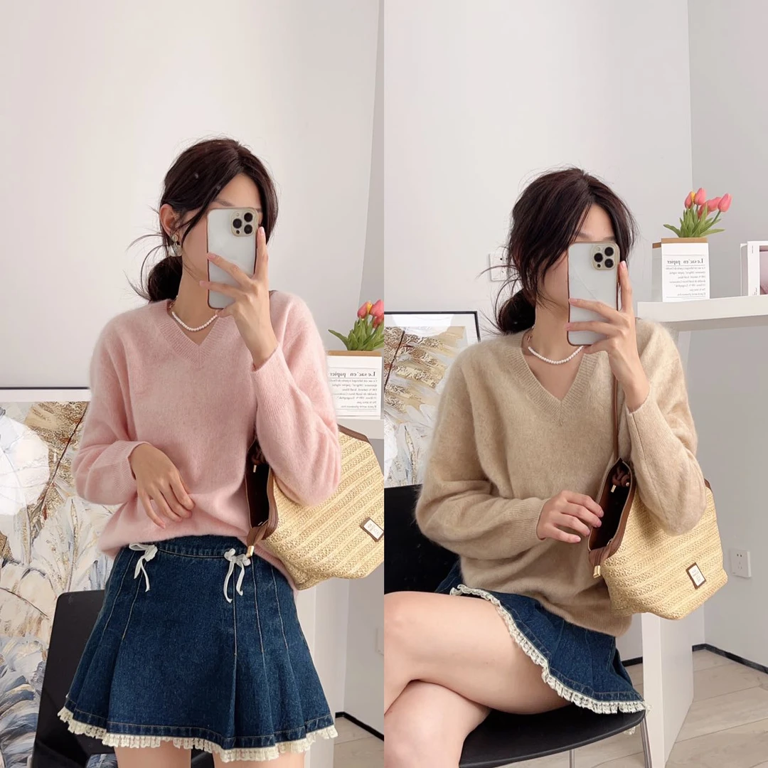 HX202 慵懒风软糯V领毛衣