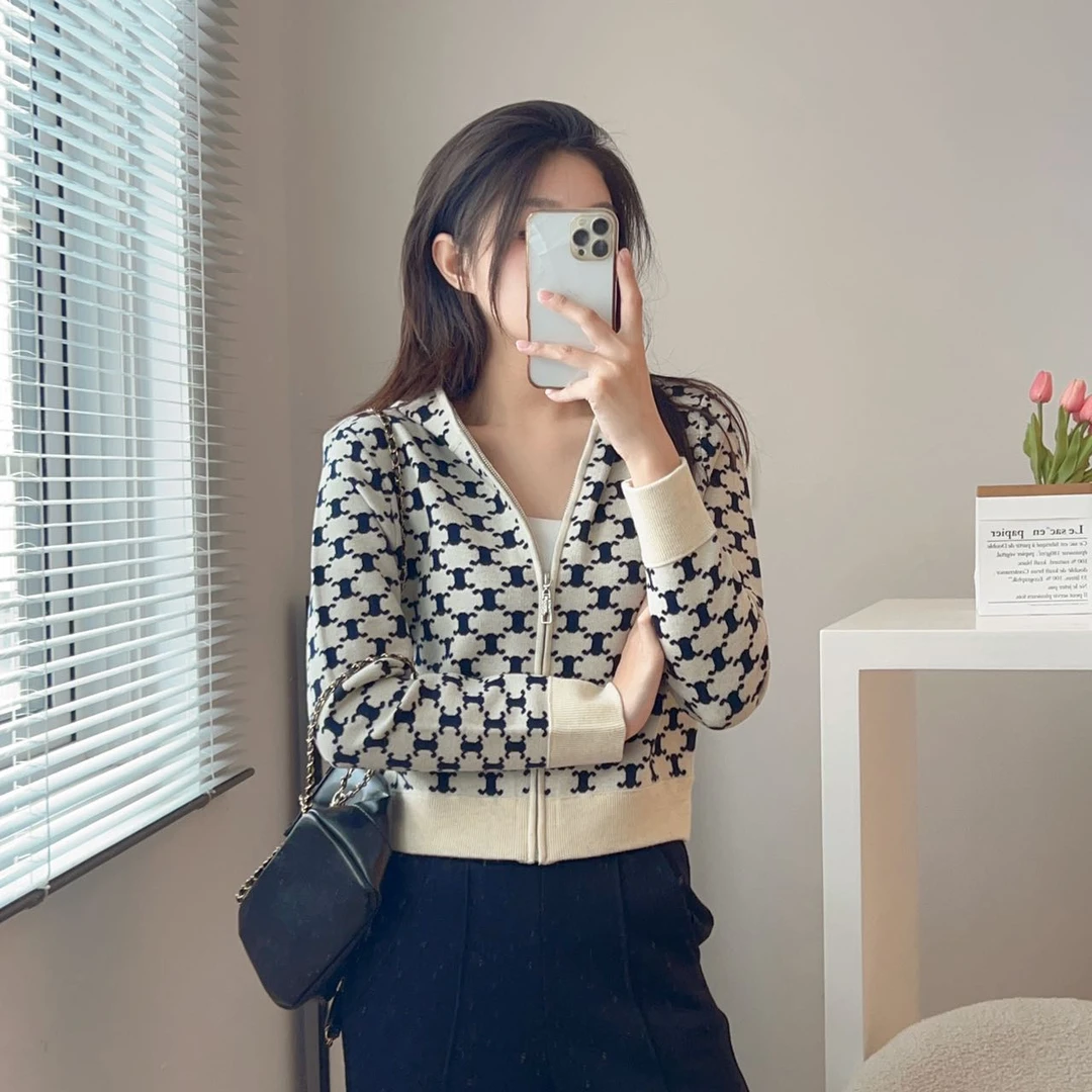 HX247  提花连帽针织外套