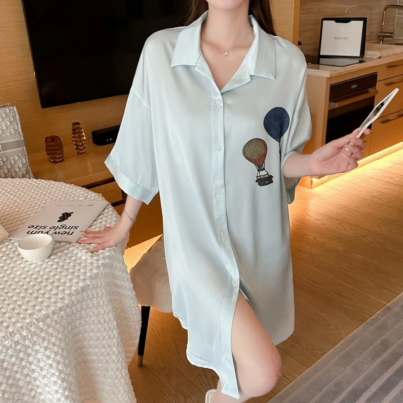 新春时尚热气球印花睡衣女宽松睡裙家居服可外穿SY230826
