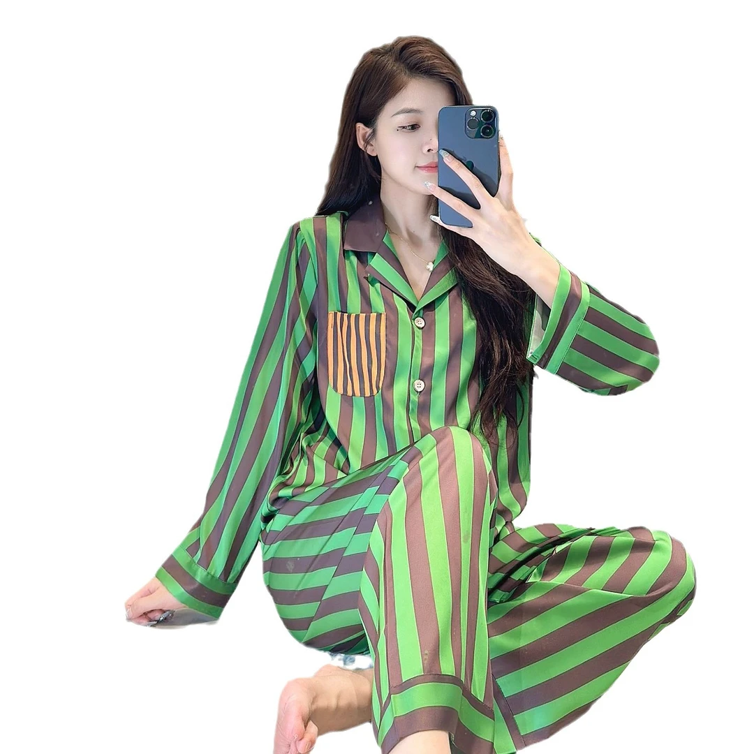 【长袖长裤】轻奢限定绿色套装睡衣女时尚潮牌家居服睡衣SY231748