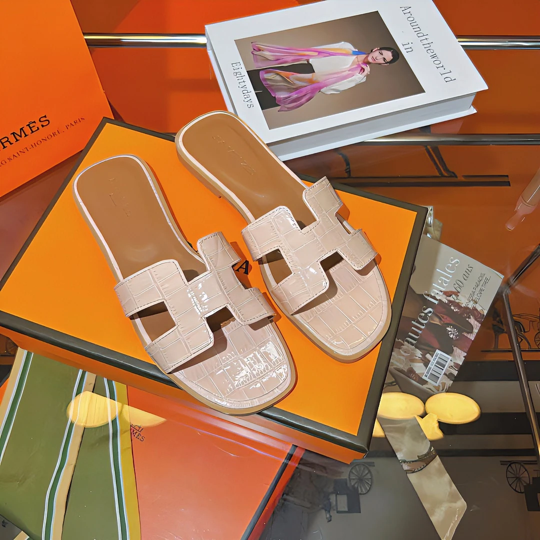 2025新款真皮鳄鱼纹拖鞋夏季外穿凉拖女时尚凉拖鞋百搭显瘦潮