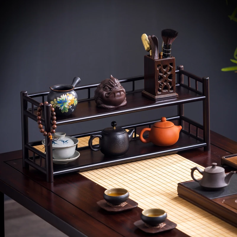 茶叶置物架中式紫砂壶摆放架茶杯架子茶具茶器收纳架茶桌博古架