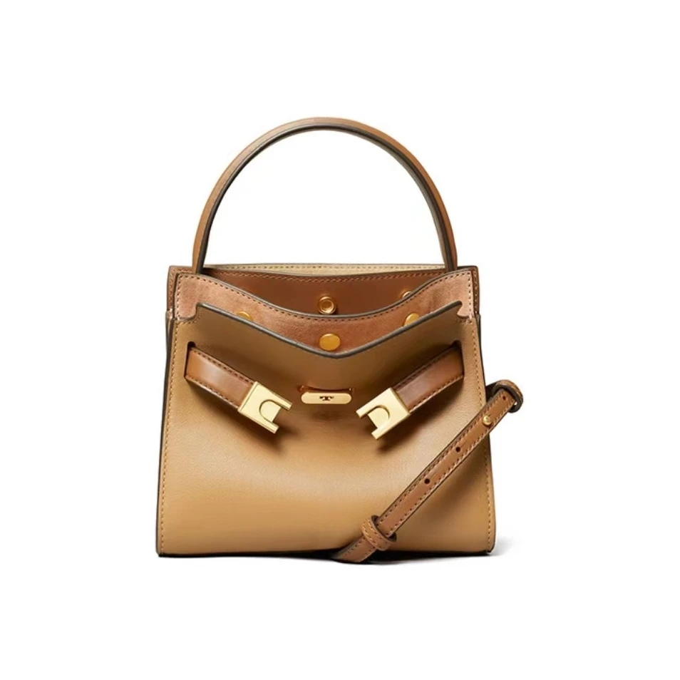 TORY BURCH/汤丽柏琦Lee Radziwi 哑光金按扣开合 牛皮革 斜挎包