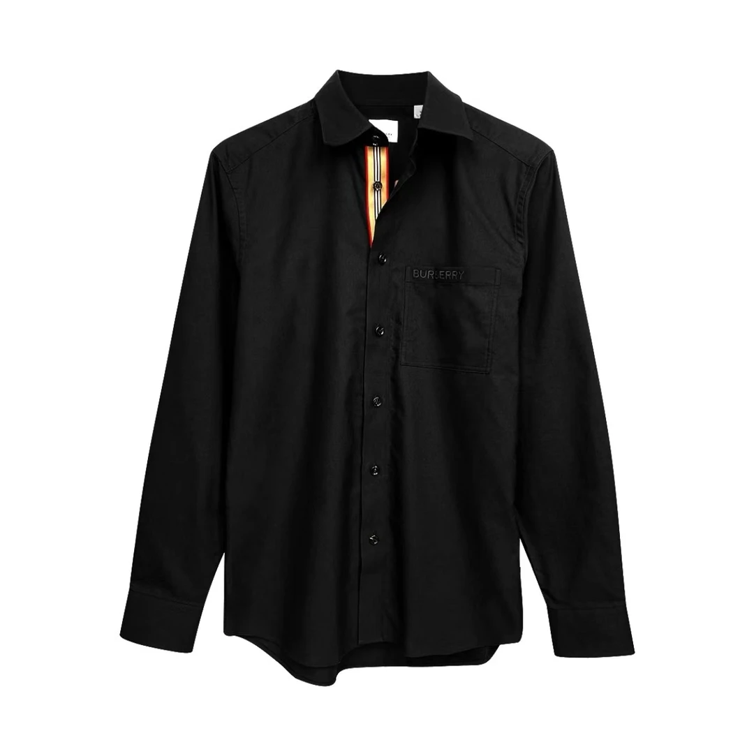 BURBERRY/博柏利纯色字母Logo单排扣长袖衬衫 男款 黑色1