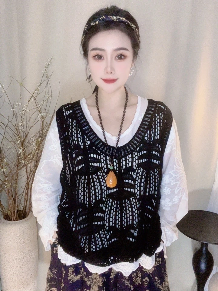 2024新款百搭马甲针织时尚宽松无袖休闲百搭女士复古气质套头洋气