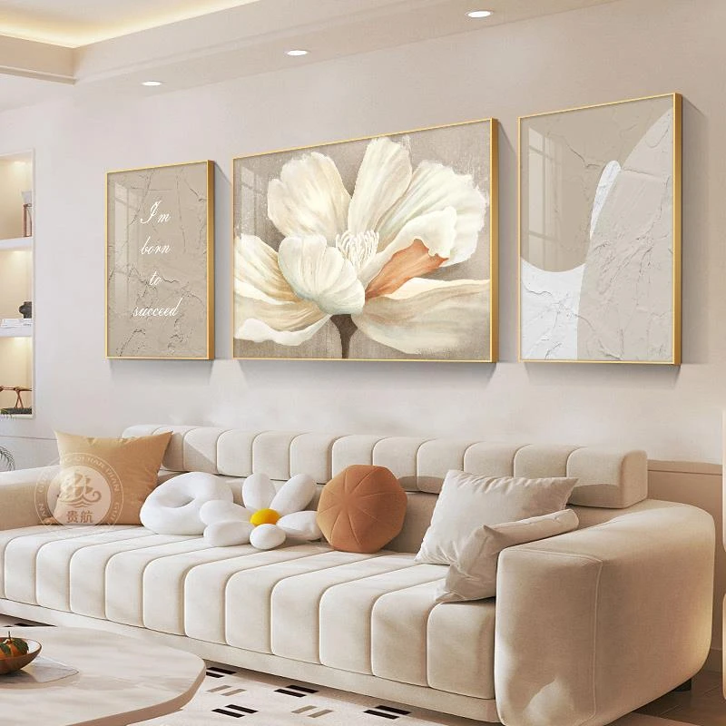 奶油风客厅装饰画高级感现代简约沙发背景墙挂画抽象轻奢三联壁画