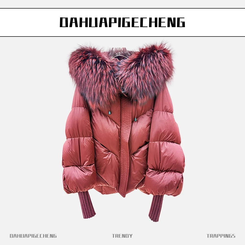 羽绒服冬季新款黑色女士时尚休闲狐狸毛领羽绒服外套D69107