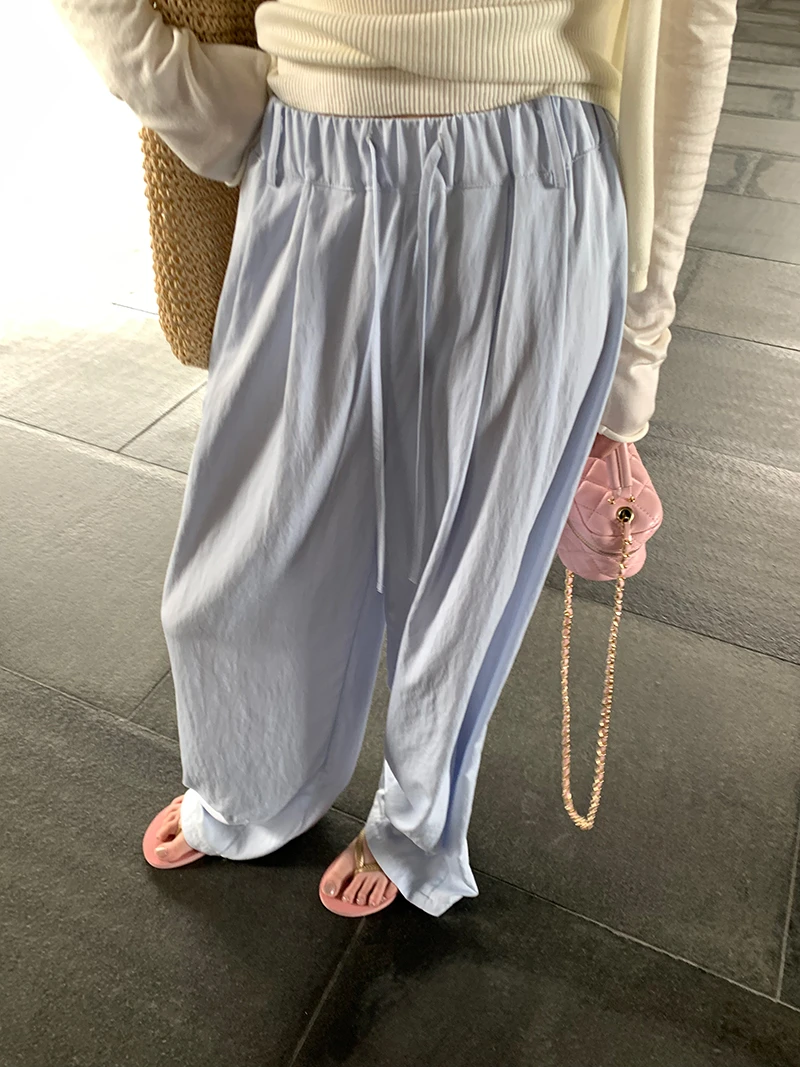 VUMP 空气山本裤 微皱肌理感松紧腰阔腿休闲裤女慵懒抽绳防晒长裤