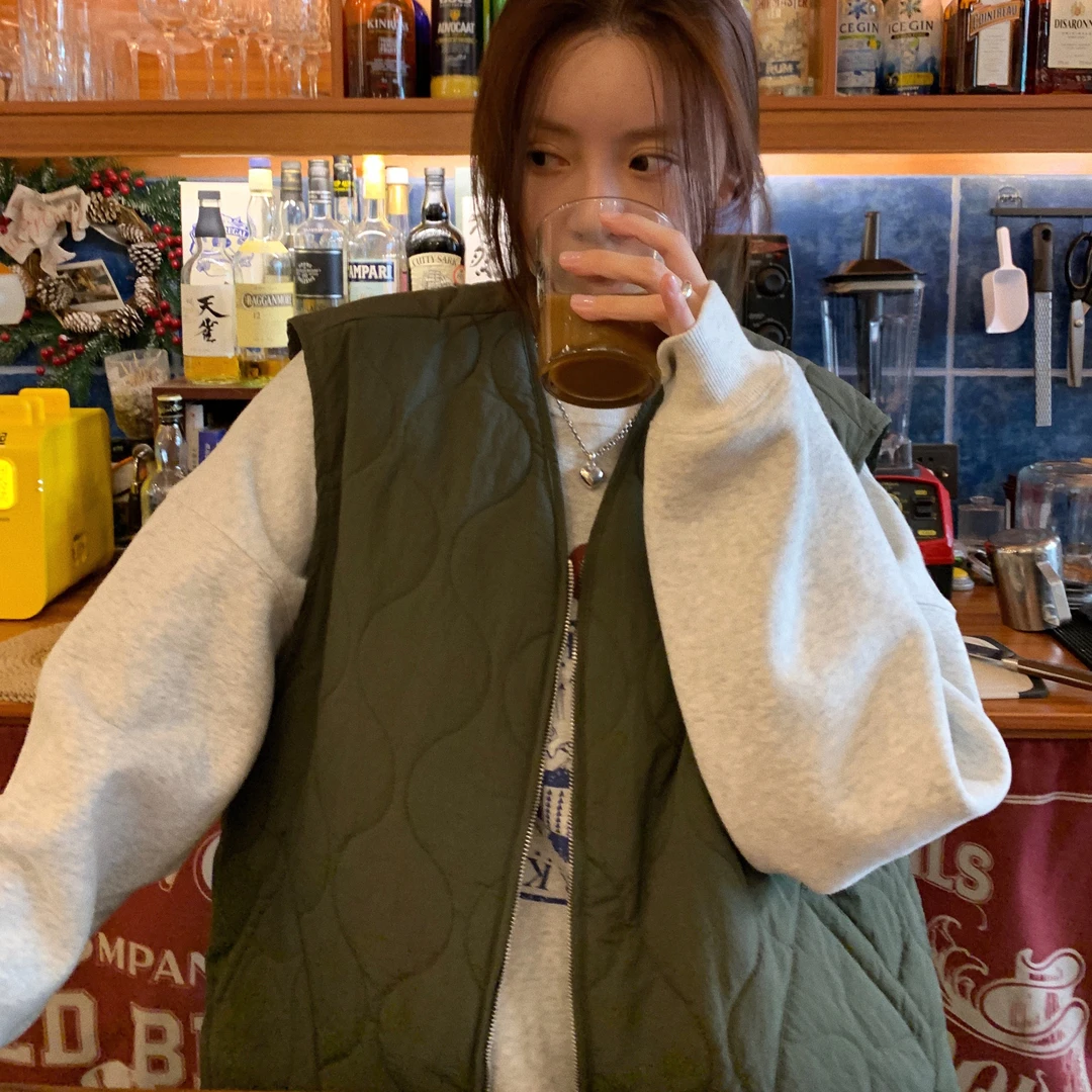 VUMP 菱格复古棉马甲女2025春秋季新款宽松无袖坎肩外搭背心上衣