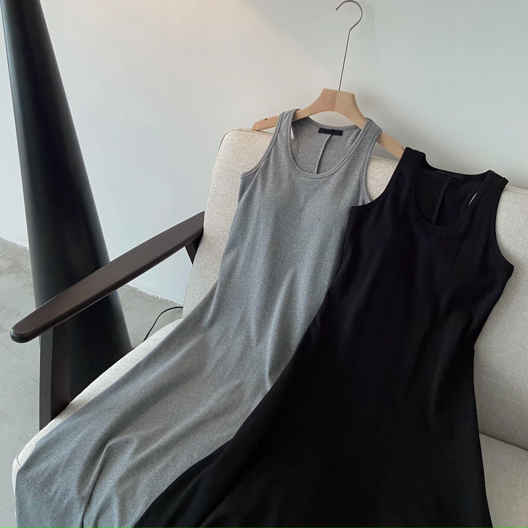 VUMP极简懒人裙百搭自带胸垫背后中线灰色背心连衣裙修身裙子春夏