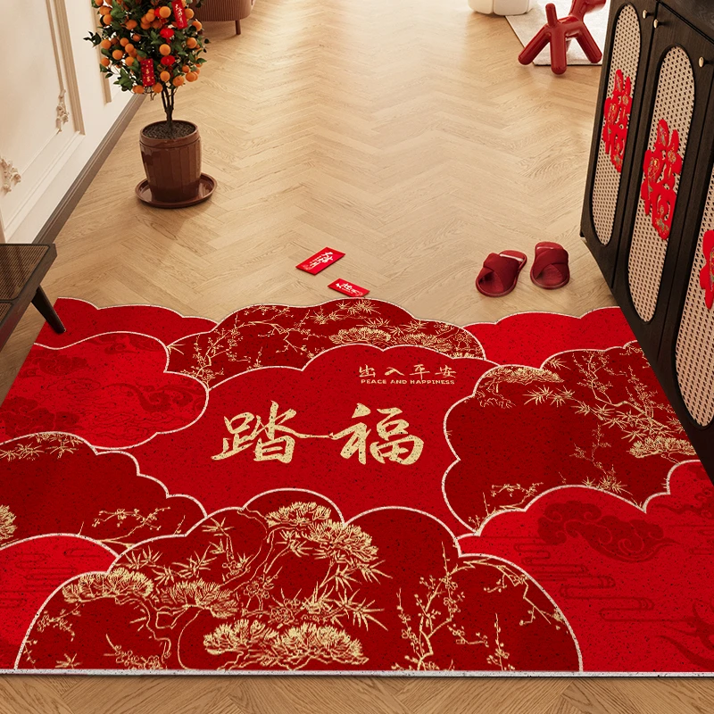 新年红色丝圈入户门地垫家用玄关大门口进门脚垫子可裁剪防滑地毯
