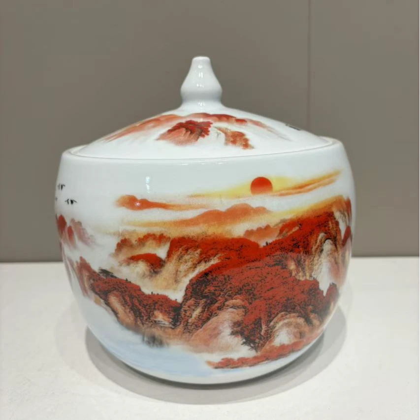 景德镇陶瓷现代工艺品鸿运当头茶叶罐Y819