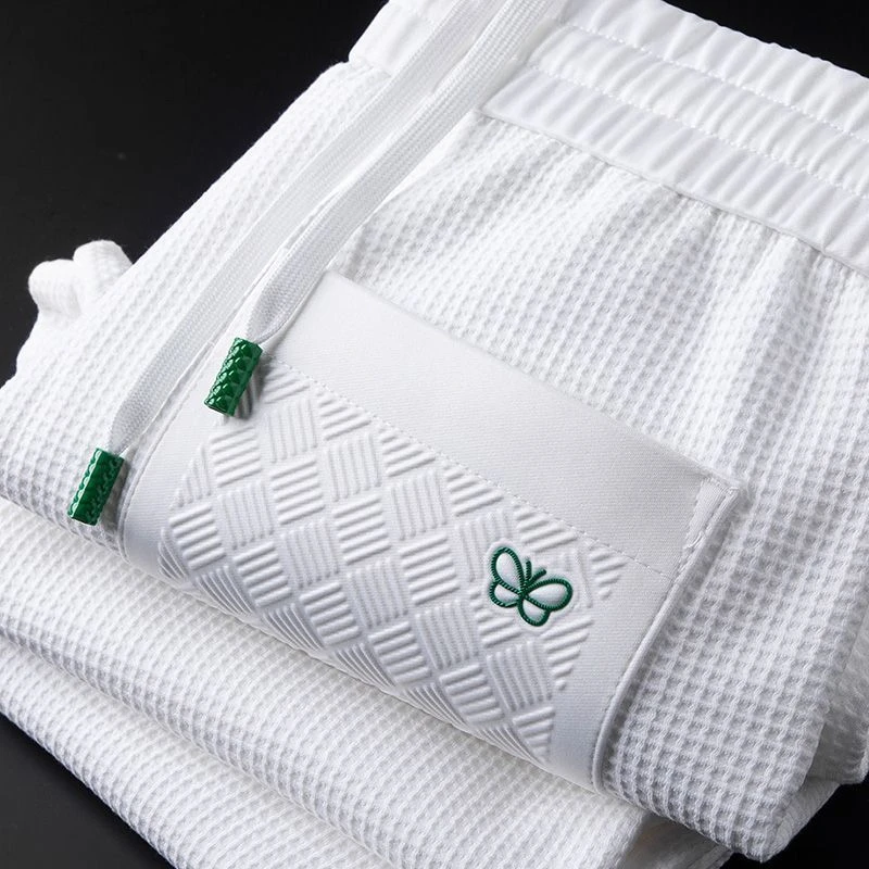 白色华夫格裤子男夏季薄款宽松百搭潮流运动休闲简约时尚束脚裤男