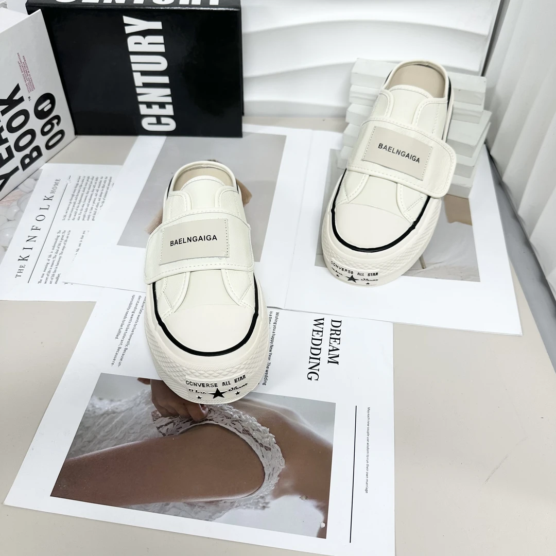 【与然良品】1051-2新款时尚百搭懒人魔术贴半托鞋